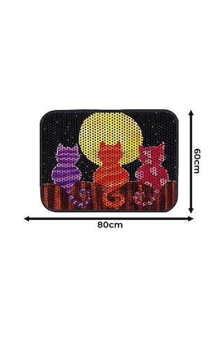 Büyük Boy Renkli Desenli Elekli Kedi Tuvalet Önü Paspası 80 X 60 Cm Büyük Siyah - 834018920