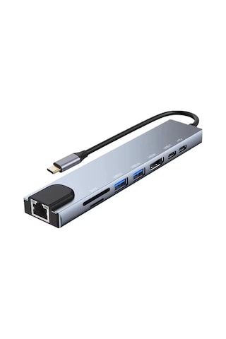 Type-c Çoklu Dönüştürücü 87w Pd, Hdmı, 2x Usb 3.0, Rj45, Sd/tf Kart Girişli Hub