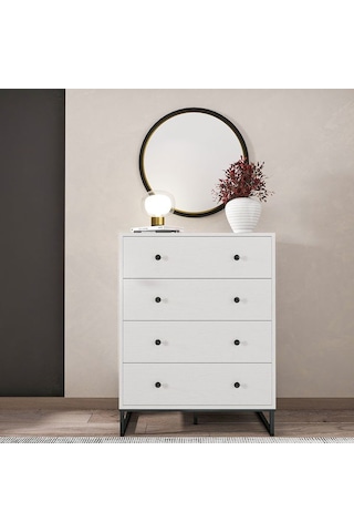 Just Home Alba Şifonyer - Beyaz / Siyah - 105x45x80 Cm Beyaz / Siyah