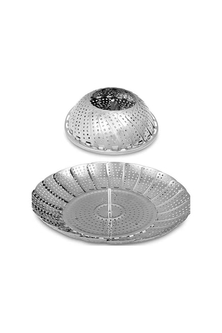 Paslanmaz Çelik Katlanabilir Buharda Pişirme Aparatı 19-29 Cm Gri