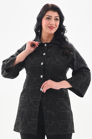 Ladies First Büyük Beden 3869 Siyah Tek Ceket 001