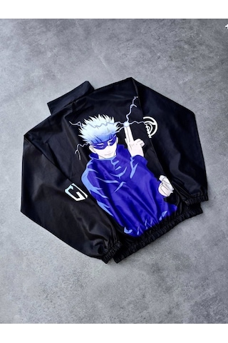 Modasize Fermuarlı Dijital Baskılı Rüzgarlık - Siyah Siyah