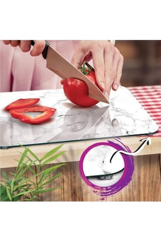 Siyah Beyaz Mermer Desenli Cam Kesim Tablası 20x30 cm