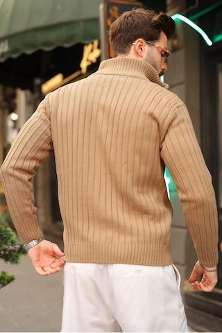 Madmext Vizon Çift Fermuarlı Slim Fit Çizgili Erkek Triko Hırka E7522