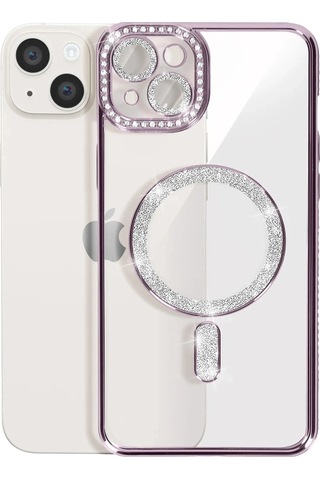 Apple Uyumlu iPhone 15 Kılıf Joke Simli Magneticsafe Derin Mor