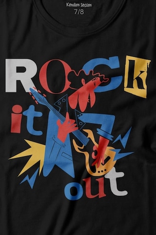Kendim Seçtim Rockstar Rock It Out Guitar Gitarist Baskılı Tişört Çocuk T-shirt 001