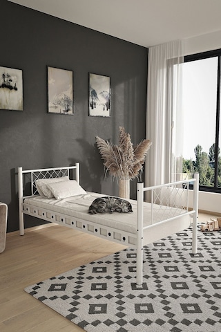 Argimo Metis Tek Kişilik Metal Beyaz Karyola 90x200