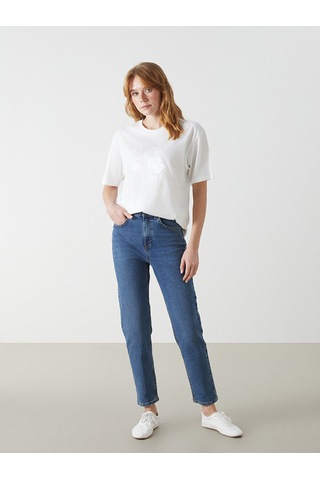 Lcw Vision Beyaz Çiçekli Oversize %100 Pamuklu Kadın Tişört