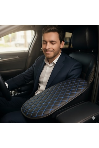 Dacia Solenza Deri Oto Kolçak Kılıfı, Kaliteli Süngerli Mavi Nakışlı.