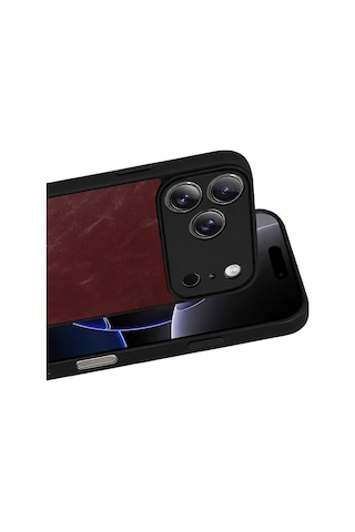 Apple Uyumlu iPhone 17 Pro Max Aras Deri Kapak - Bordo Evimdeyokyok