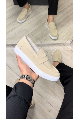 Estilo X Bağcıksız Süet Erkek Günlük Spor Klasik Ayakkabı Bt - Krem Krem