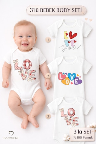 Babyden's 3 Lü Bebek Body Seti %100 Pamuk Sevimli Ayıcık Baskılı Kısa Kollu Çıtçıtlı Zıbın Unisex Beyaz