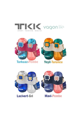 Tkk Tek Gövde Çift Hazne 2x400 800 Ml Sıvı Kapasiteli Boyun Askılı Pipetli /rahat İçim Tritan Matara 001