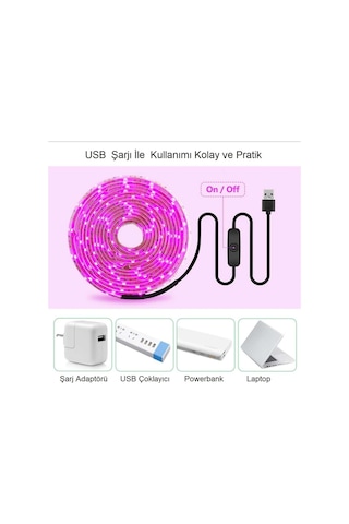 Plentiful Ev Bitkileri İçin Tam Spektrum Grow Led Şerit Usb 2m Pembe