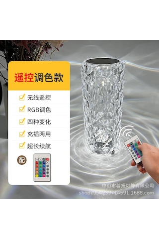 Ximistore9 Usb Şarjlı 16 Renkli Kumandalı Gül Kristal Masa Lambası - Yatak Odası Romanatik Ambiyans Gece Lambası Dokunmatik Şeffaf Şeffaf