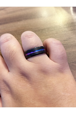 Erkek Renkli Çizgi Model Siyah Tungsten Yüzük Siyah
