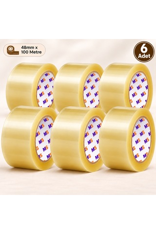 6 Adet Koli Bandı Şeffaf 45 Mm X 100 Metre Güçlü Yapışkanlı Paketleme Bantı Bantları Kopmayan