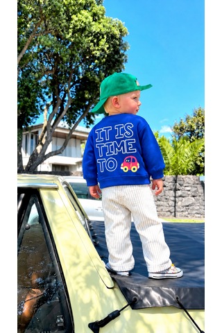 Elzo Collection Erkek Çocuk Ön Arka Araba Ve Yazı Baskılı Sweatshirt Çizgili Gabardin Denim Kot Alt Üst Takım Çok Renkli