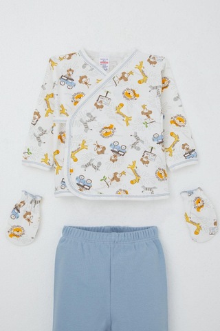 Breeze Erkek Bebek Hastane Çıkışı 5 Li Safari Macerası Sevimli Hayvancıklar Desenli 0-3 Ay, Beyaz Beyaz