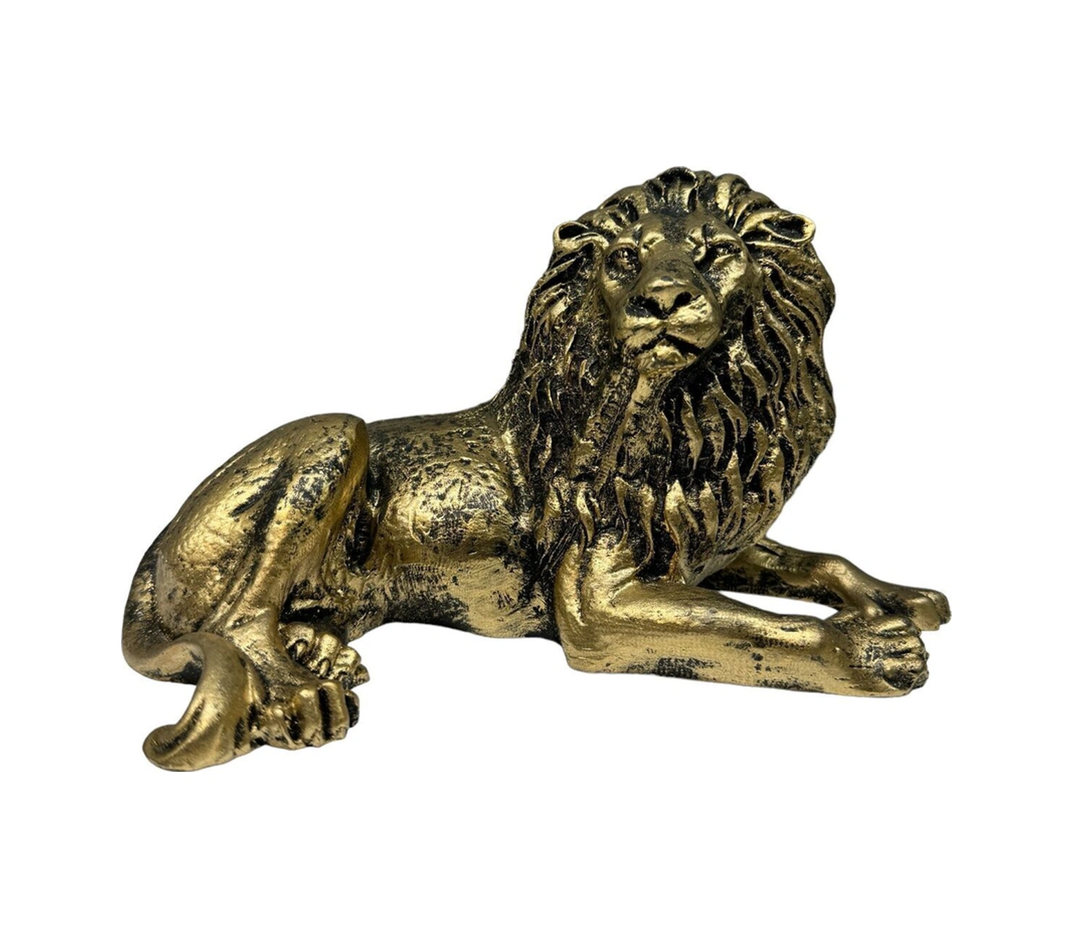 Dekoratif Polyester Oturan Aslan Biblo Gold Eskitme