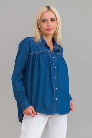 Bold & Young Kadın Pis Dikişli Pamuklu Denim Kumaş Çıtçıtlı Kol Britli Kot Gömlek İndigo