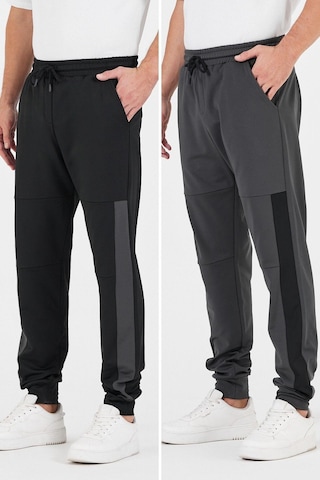 Erkek Siyah-Antrasit Standart Fit Normal Kesim Paça Ribanalı Cepli Rahat Jogger 2'li Eşofman Altı Mtlce101-2 Siyah - Antrasit