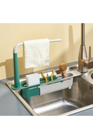 Mufunye Ev Mutfak Genişletilebilir Sulama Rakusu: Yeşil Renkli Su Filtreleme Sepeti Ve Bezi Saklama Tabanı Beyaz