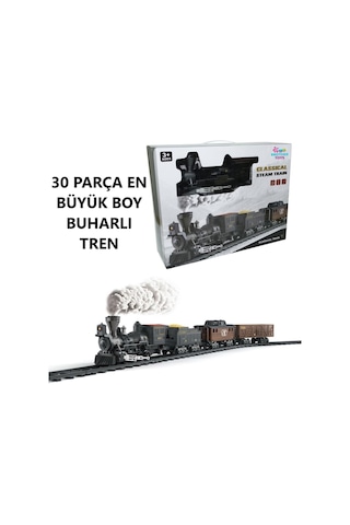 Buhar Çıkartan Devasa Boy Pilli Sesli Ve Işıklı 30 Parça Klasik Dumanlı Tren Oyuncak Lokomotif Seti