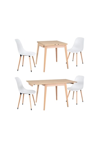 Vilinze Eames Sandalye Avanos Kanatlu Ahşap Mutfak Masası Takımı - 70x70+70 Cm Natürel