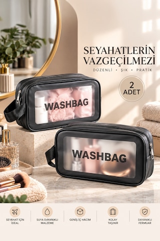 Porsima 3140 2li Şeffaf Seyahat Ve Makyaj Çantası Su Geçirmez Organizer Washbag