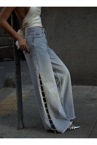 Free Blue Tasarım Baggy Jean Pantolon Açık Mavi