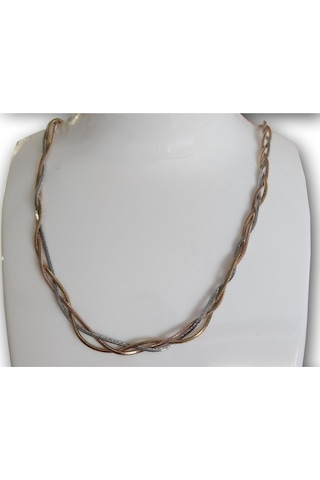 Uzel Çelik 3 Zincirli Şık Zarif Kibar Çelik Kolye Sarı