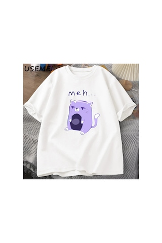 Tarzsokak Meh Kedi T-shirt Erkek Giysileri O Boyun Pamuk Tee Büyük Boy Tstreetweed Pamuklu Üs 2964 Beyaz