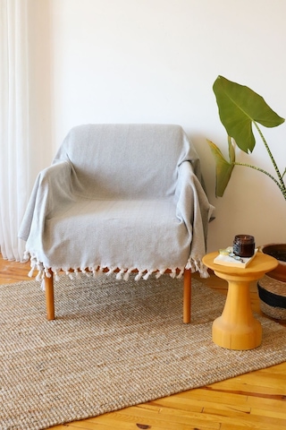 Gri Pamuklu Tekli Koltuk Berjer Örtüsü, Şalı 150x170cm Gri