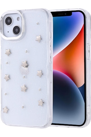 Ardemix Apple iPhone Uyumlu 13 Kılıf Airbag Tasarımlı Simli Şeffaf Kutup Kapak - Yıldız Şeffaf