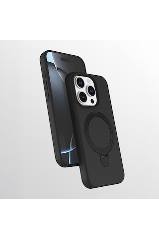 Apple Uyumlu iPhone 15 Pro Kılıf M-safe Şarj Özellikli Standlı Kapak Samara Siyah