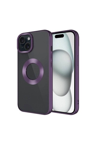 Apple Uyumlu iPhone 15 Kılıf Tek Kamera Çerçeveli Logo Gösteren Zore Omega Kapak Derin Mor
