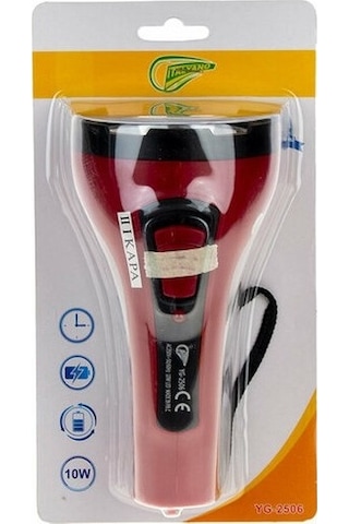 Italyano Fener El Şarjlı Led 10w Kartelalı Yg2506 1408 Kırmızı - Siyah