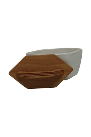 Ahşap Kapaklı Köşeli Kavanoz Beyaz Mutfak Düzenleyici