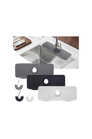 Cbtx Banyo Mutfak Silikon Musluk Sıçrama Önleyici Drenaj Mat, Renk: Gri + Su Geçirmez Kenar 37x14.7x2cm