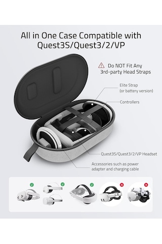 Large Sert Taşıma Çantası Meta Quest 3s/3/oculus 2/pico 4 Uyumlu Gri M42 L
