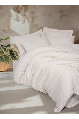 Cotton Box Cotton Keten Çift Kişilik Nevresim Takımı Basic Bej Bej
