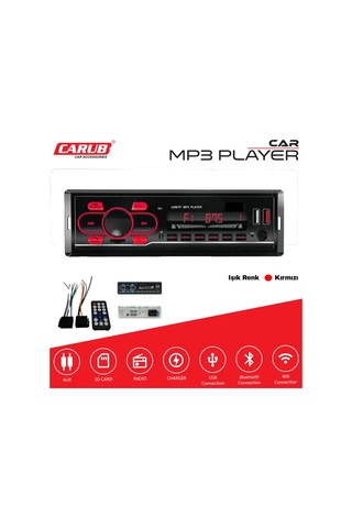 Carub Oto Teyp Mp3 Çalar Bluetooth+2 Usb+sd Kırmızı Işıklı 60wx4 Sx-8800 Br2749951