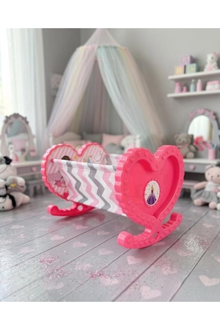 Sallanabilir Prenses Kalp Figürlü Oyuncak Bebek Beşiği Evcilik Oyun Seti