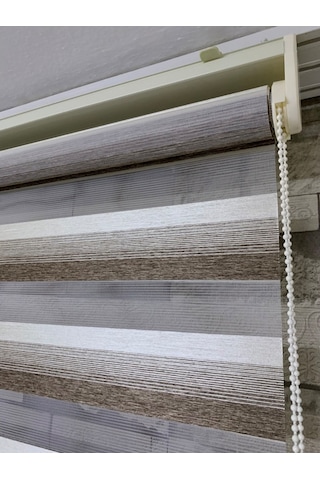 Kahve Krem Geçişli Zebra Perde (Etek Düz)