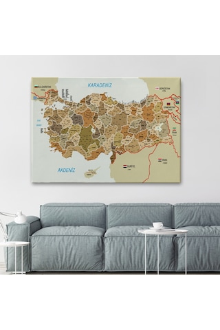 Harita Sepeti Türkiye Haritası Kanvas Tablo İl Ve İlçeli Ayrıntılı Eğitici Komşulu Dekoratif Tablo 3020-150x85
