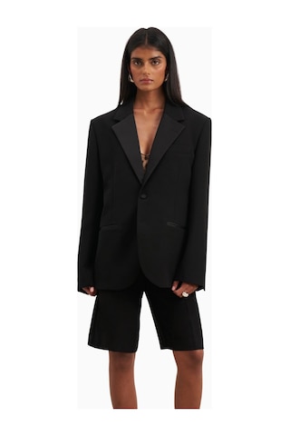 Because Of Alice Satin Detail Single Breasted Blazer Oversize Tek Düğmeli Kadın Ceket Siyah