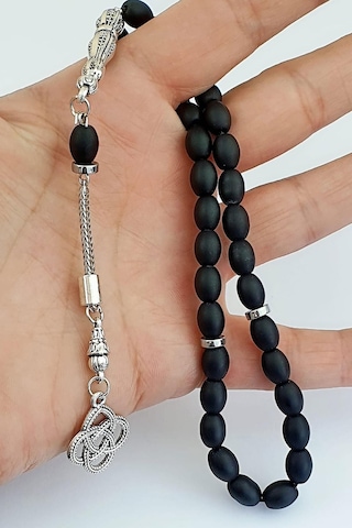 Hematit Taş Detaylı Mat Oniks Taşlı Çelik İmameli Tasarım Tesbih 29079564