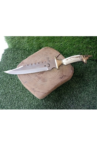 Tctknives Kurt Başlı Ay-Yıldızlı El Yapımı Av Kamp Bıçağı Kahverengi - Krem