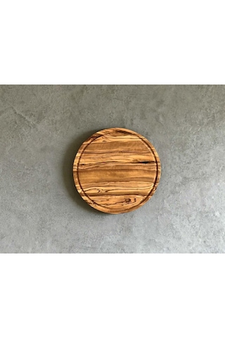 Zethome Zeytin Ağacı Ahşap Yuvarlak. Oluklu Steak / Pizza Tahtası